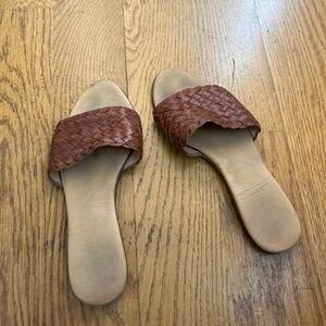 Nisolo Brown Leather Woven Slide Sandals